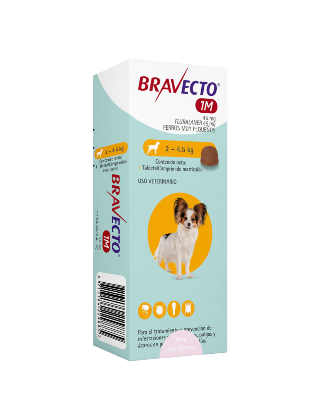 Bravecto 1M, desparasitante para perro de 1.6 a 4.5 kg, 1 tableta masticable (fluralaner) | NutriPets Monterrey