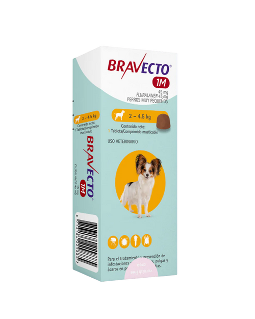 Bravecto 1M, desparasitante para perro de 1.6 a 4.5 kg, 1 tableta masticable (fluralaner) | NutriPets Monterrey