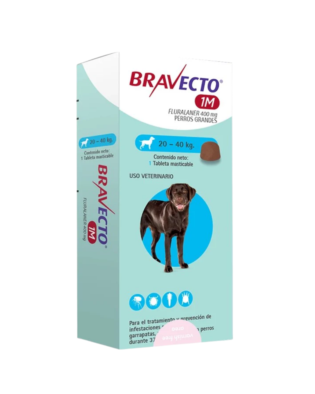 Bravecto 1M, desparasitante para perro de 20 a 40 kg, 1 tableta masticable (fluralaner) | NutriPets Monterrey