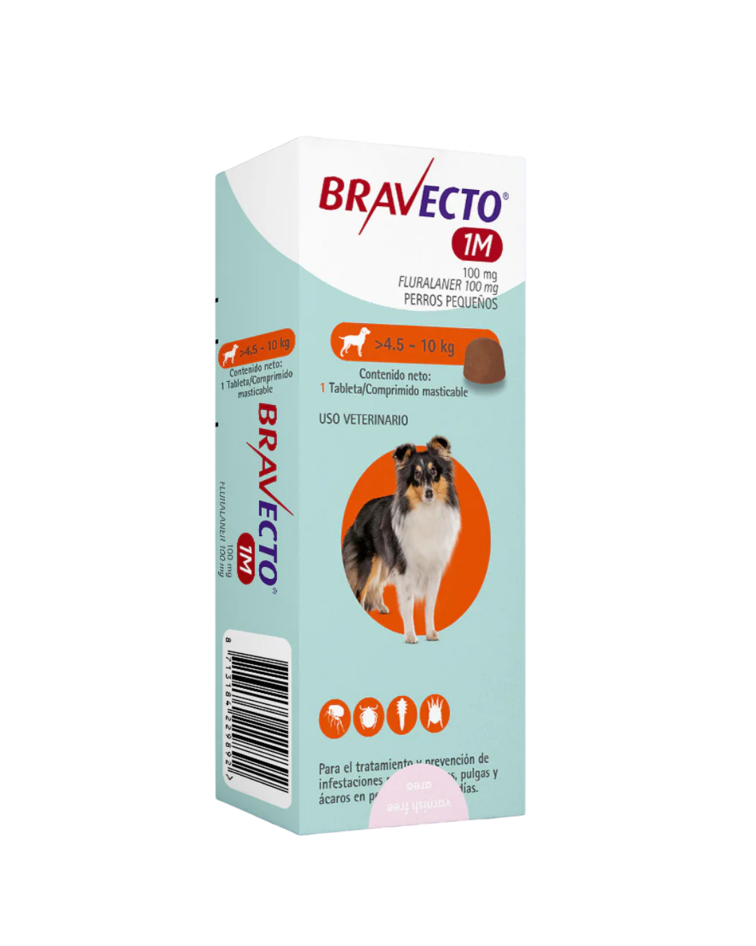 Bravecto 1M, desparasitante para perro de 4.5 a 10 kg, 1 tableta masticable (fluralaner) | NutriPets Monterrey