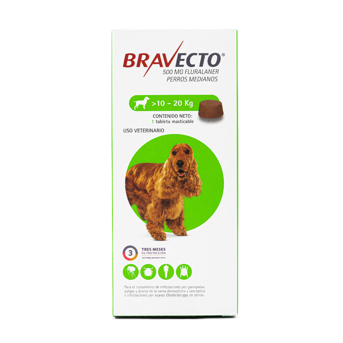Bravecto Masticable 3 meses, desparasitante para perro de 10 a 20 kg, 1 tableta masticable (fluralaner) | NutriPets Monterrey