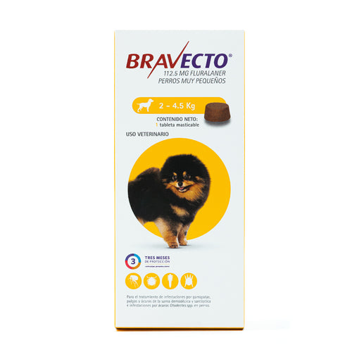 Bravecto Masticable 3 meses, desparasitante para perro de 2 a 4.5 kg, 1 tableta masticable (fluralaner) | NutriPets Monterrey