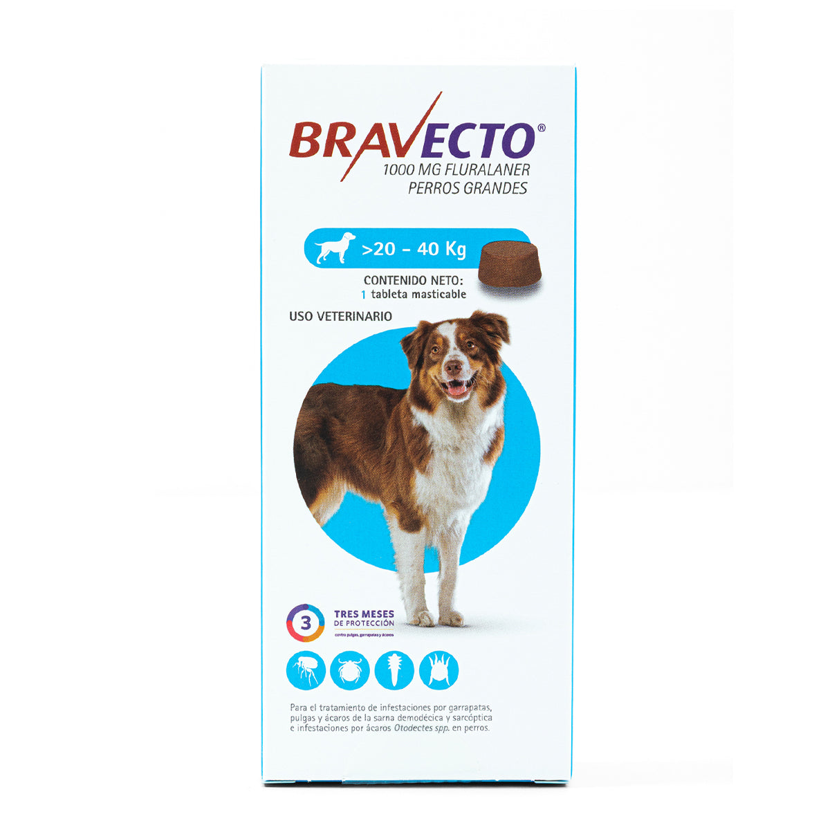 Bravecto Masticable 3 meses, desparasitante para perro de 20 a 40 kg, 1 tableta masticable (fluralaner) | NutriPets Monterrey