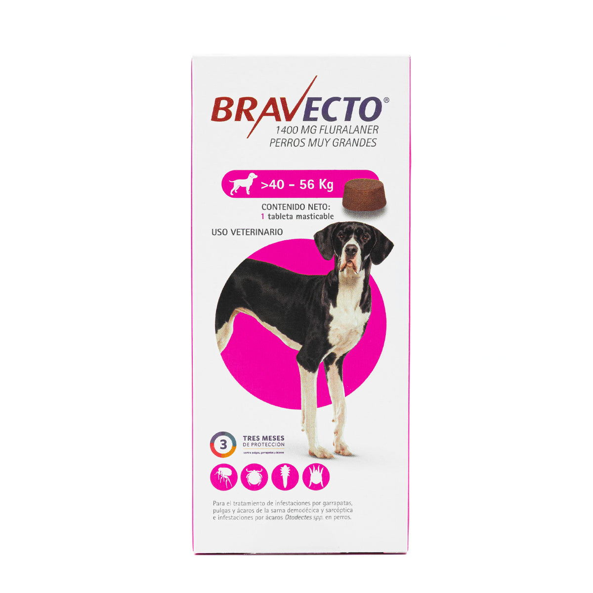 Bravecto Masticable 3 meses, desparasitante para perro de 40 a 56 kg, 1 tableta masticable (fluralaner) | NutriPets Monterrey
