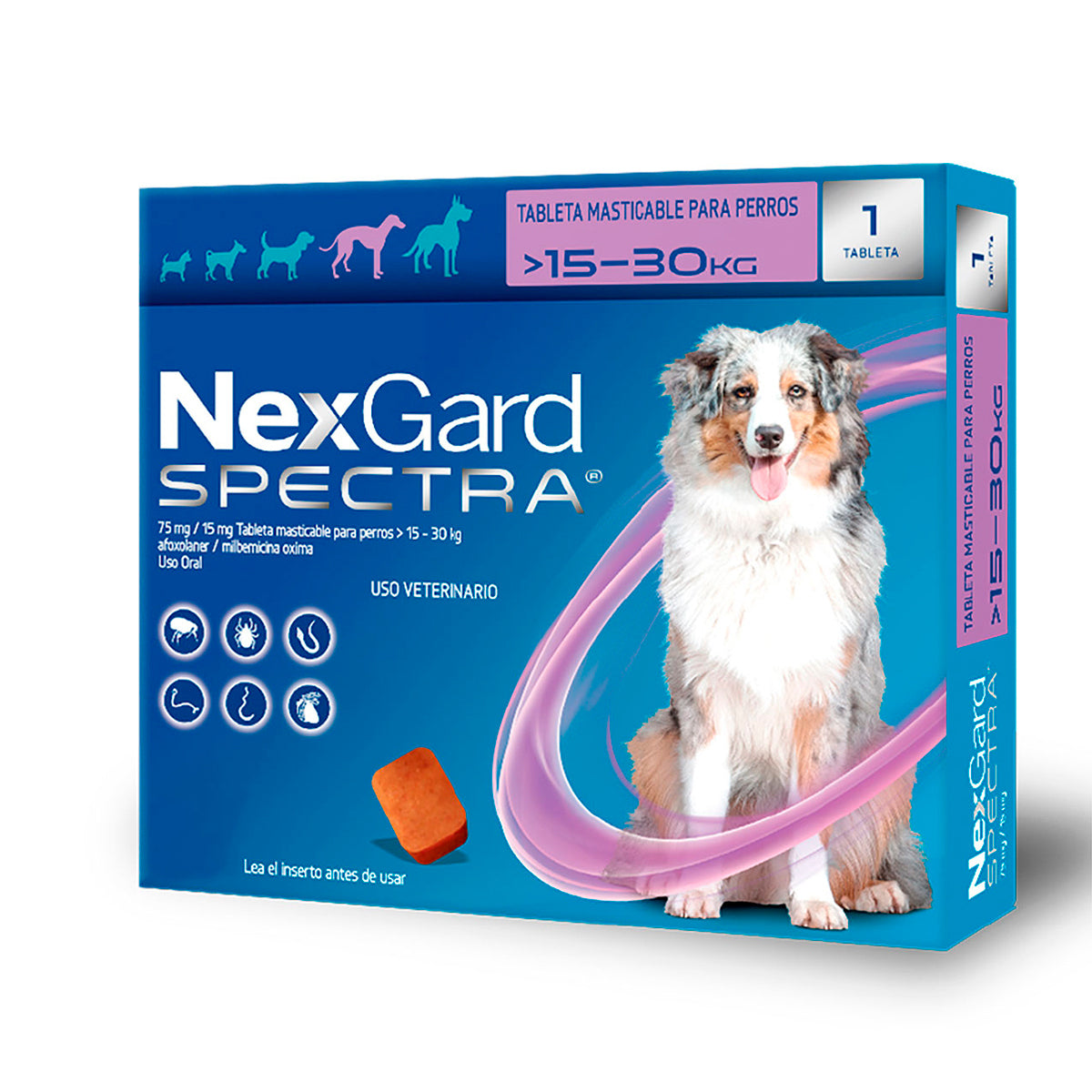NexGard Spectra, desparasitante para perro de 15.1 a 30 kg, 1 tableta masticable (afoxolaner y milbemicina oxima) | NutriPets Monterrey