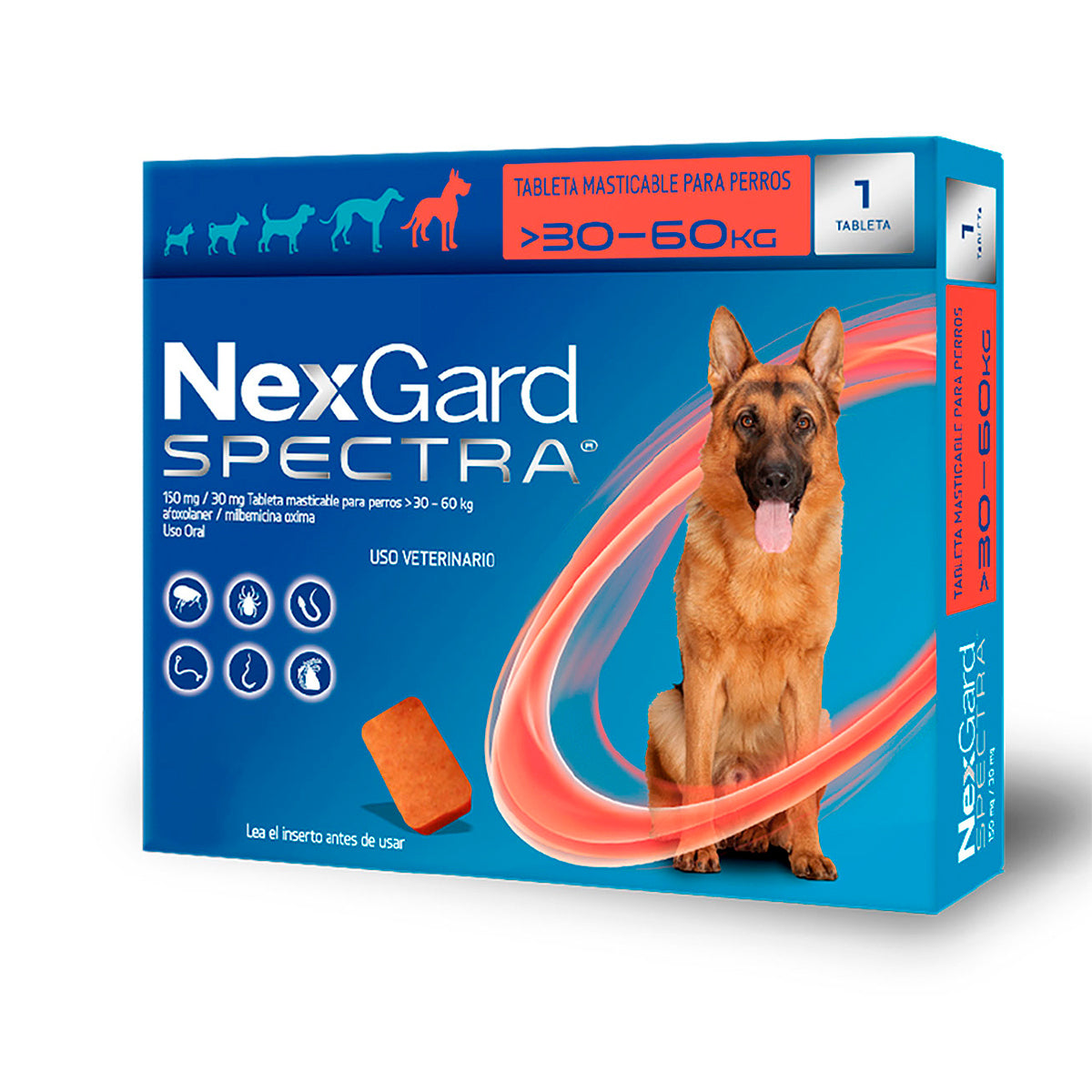 NexGard Spectra, desparasitante para perro de 30.1 a 60 kg, 1 tableta masticable (afoxolaner y milbemicina oxima) | NutriPets Monterrey
