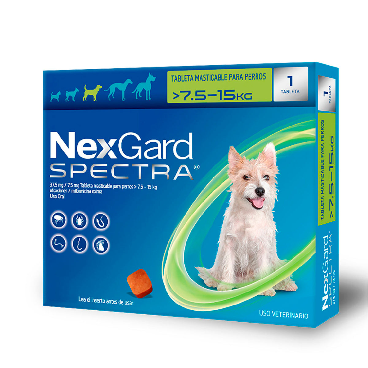 NexGard Spectra, desparasitante para perro de 7.6 a 15 kg, 1 tableta masticable (afoxolaner y milbemicina oxima) | NutriPets Monterrey