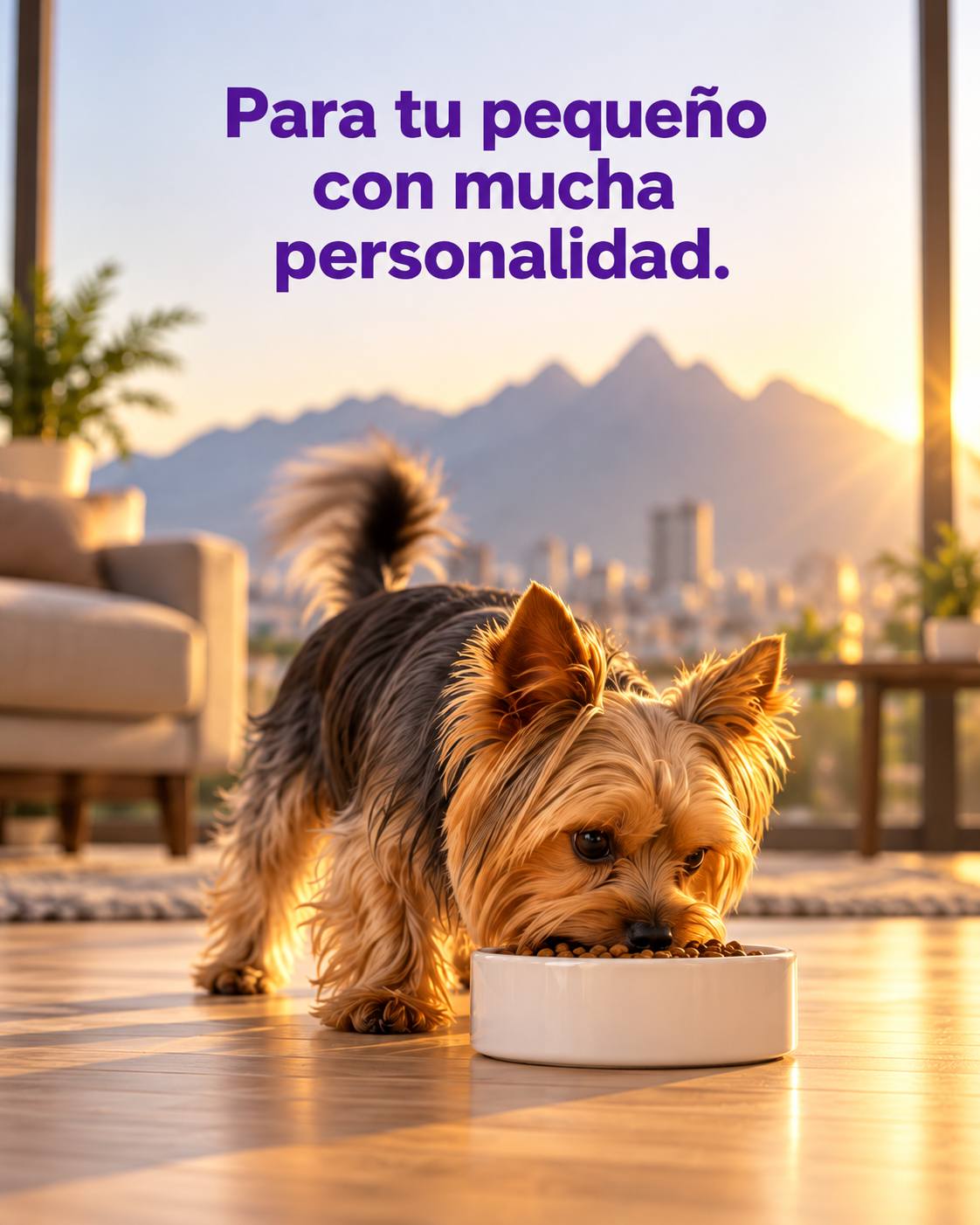 Yorkshire comiendo Pro Plan Adulto Razas Pequeñas en Monterrey: para tu pequeño con mucha personalidad