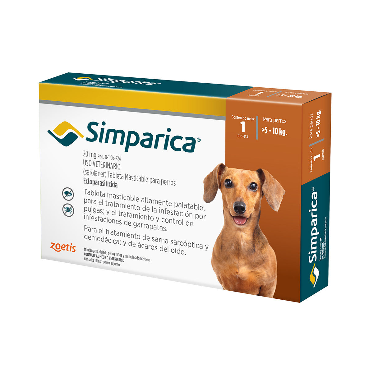 Simparica, desparasitante para perro de 5.1 a 10 kg, 1 tableta masticable (sarolaner) | NutriPets Monterrey